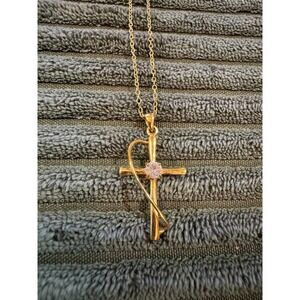 Vintage Stamped‎ HAN 925 THAI Gold Tone Cross Necklace Faith Pendant Chain